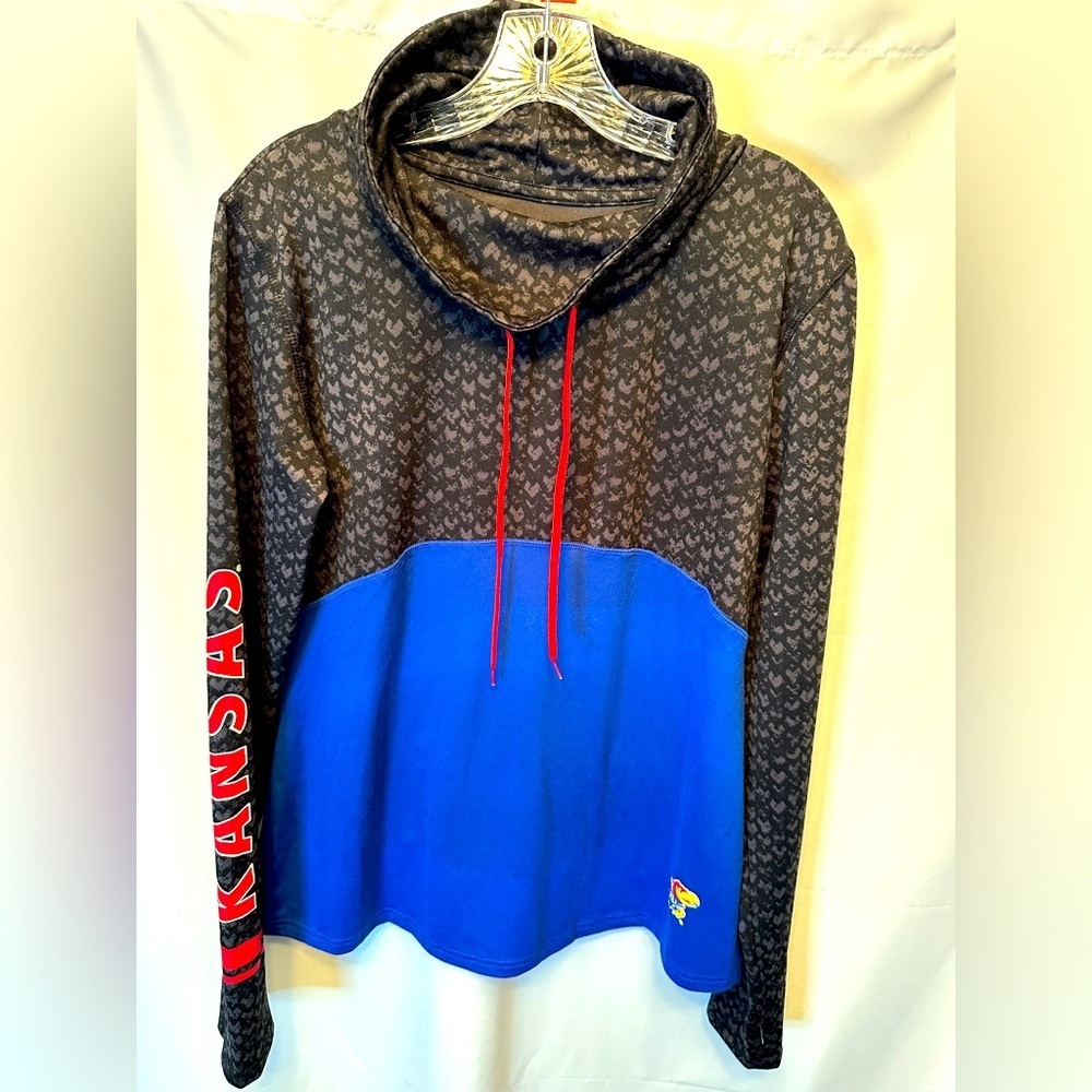 Women’s Colosseum Size XL‎ University Of Kansas Blue Black Cowl Neck Sweatshirt
